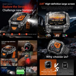 QS86 2.01-inch Smart Watch, Support BT Call, Heart Rate, Blood Oxygen(Space Gray Black Orange Silicone Band)