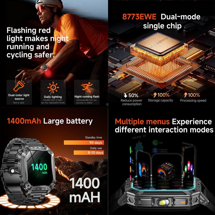 QS86 2.01-inch Smart Watch, Support BT Call, Heart Rate, Blood Oxygen(Space Gray Black Orange Silicone Band)