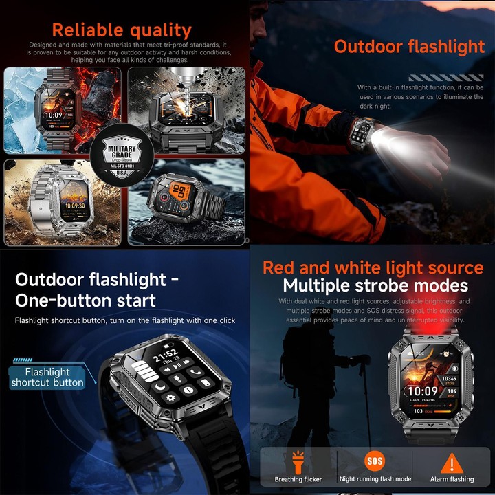 QS86 2.01-inch Smart Watch, Support BT Call, Heart Rate, Blood Oxygen(Space Gray Black Orange Silicone Band)