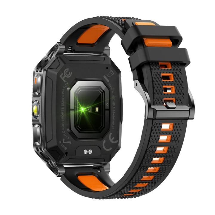 QS86 2.01-inch Smart Watch, Support BT Call, Heart Rate, Blood Oxygen(Space Gray Black Orange Silicone Band)
