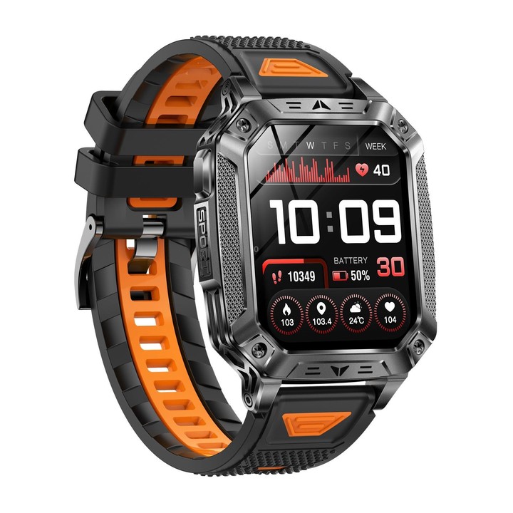QS86 2.01-inch Smart Watch, Support BT Call, Heart Rate, Blood Oxygen(Space Gray Black Orange Silicone Band)