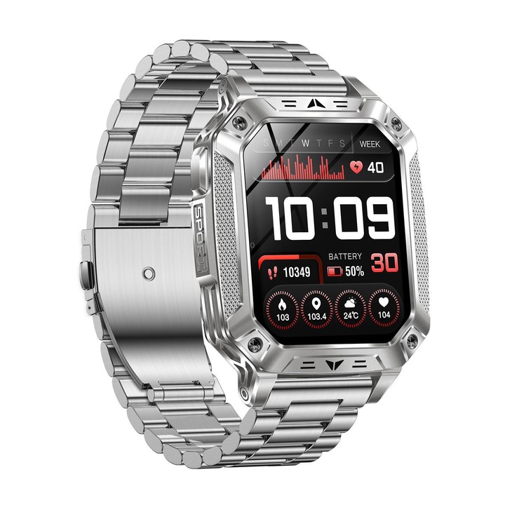QS86 2.01-inch Smart Watch, Support BT Call, Heart Rate, Blood Oxygen(Steel Silver Steel Strap)