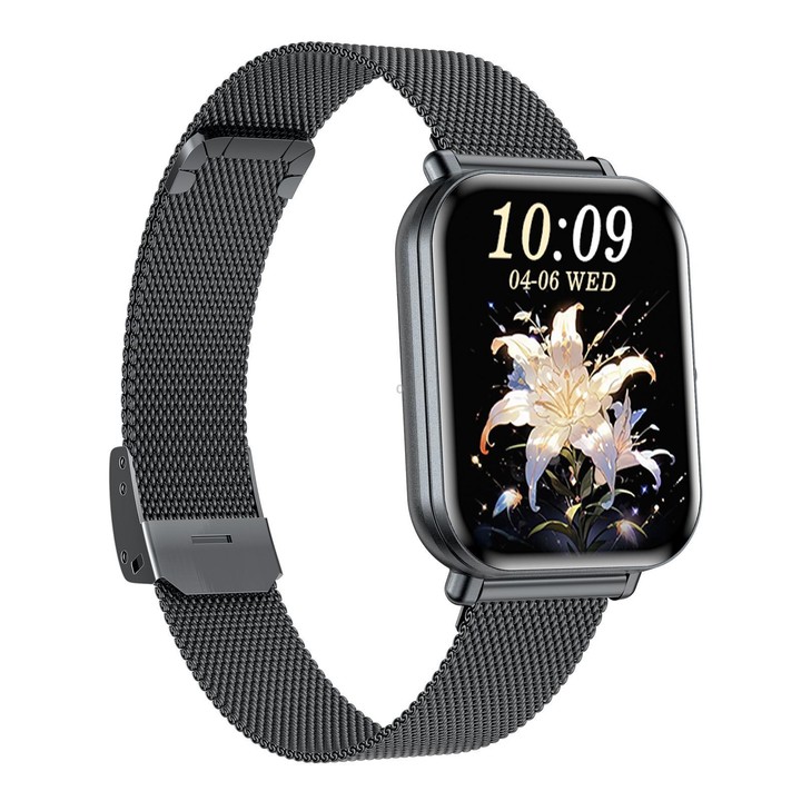 QS01 Pro 1.75-inch Smart Watch, Support Heart Rate, Blood Pressure, Blood Oxygen(Black Milanese Steel Strap)