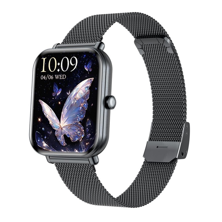 QS01 Pro 1.75-inch Smart Watch, Support Heart Rate, Blood Pressure, Blood Oxygen(Black Milanese Steel Strap)