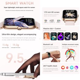 QS01 Pro 1.75-inch Smart Watch, Support Heart Rate, Blood Pressure, Blood Oxygen(Gold Milanese Steel Strap)
