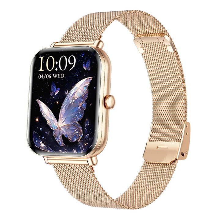 QS01 Pro 1.75-inch Smart Watch, Support Heart Rate, Blood Pressure, Blood Oxygen(Gold Milanese Steel Strap)