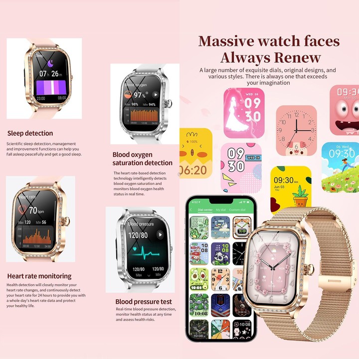 QS01 1.75-inch Smart Watch, Support Heart Rate, Blood Pressure, Blood Oxygen(Gold Silicone Strap)