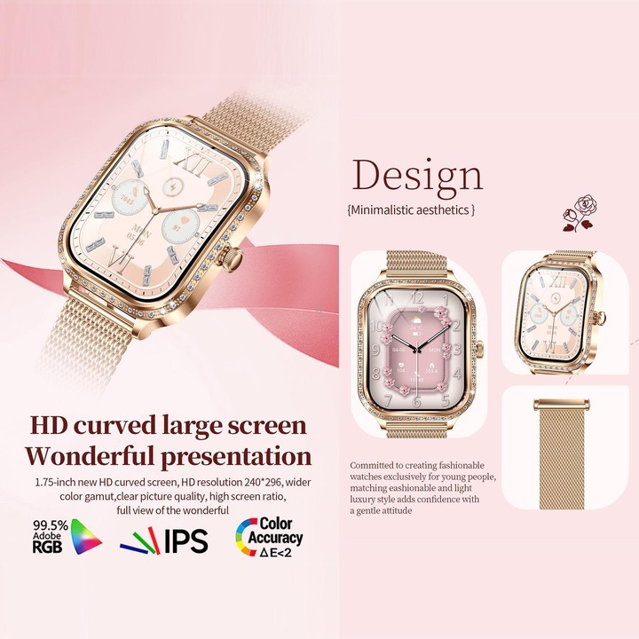 QS01 1.75-inch Smart Watch, Support Heart Rate, Blood Pressure, Blood Oxygen(Gold Silicone Strap)
