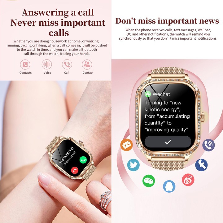 QS01 1.75-inch Smart Watch, Support Heart Rate, Blood Pressure, Blood Oxygen(Gold Silicone Strap)