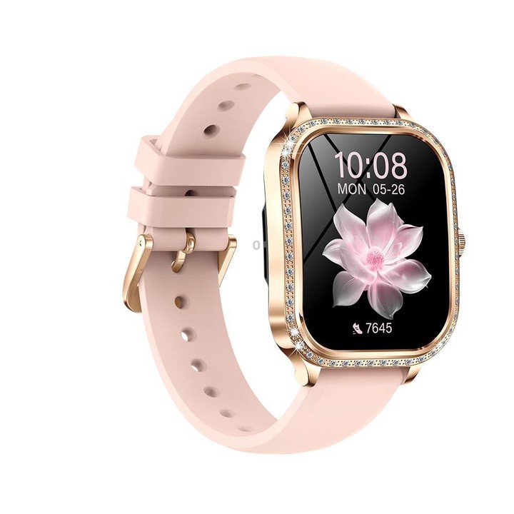 QS01 1.75-inch Smart Watch, Support Heart Rate, Blood Pressure, Blood Oxygen(Gold Silicone Strap)