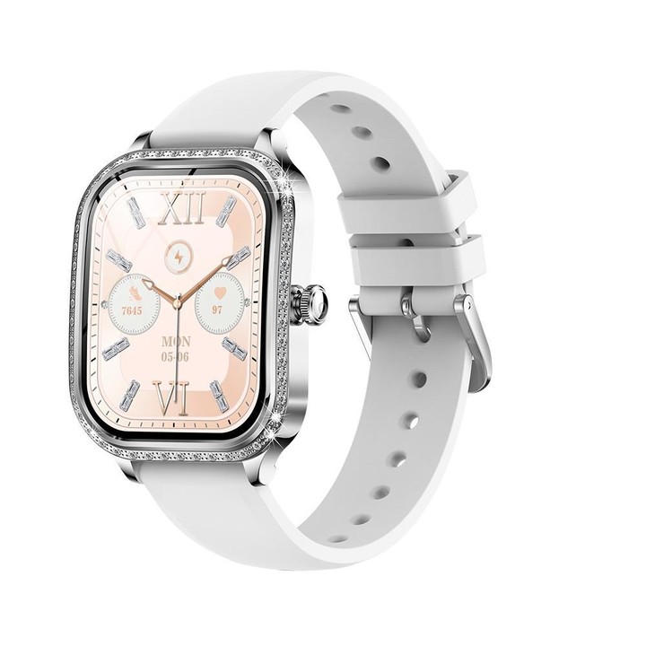 QS01 1.75-inch Smart Watch, Support Heart Rate, Blood Pressure, Blood Oxygen(Silver Silicone Strap)