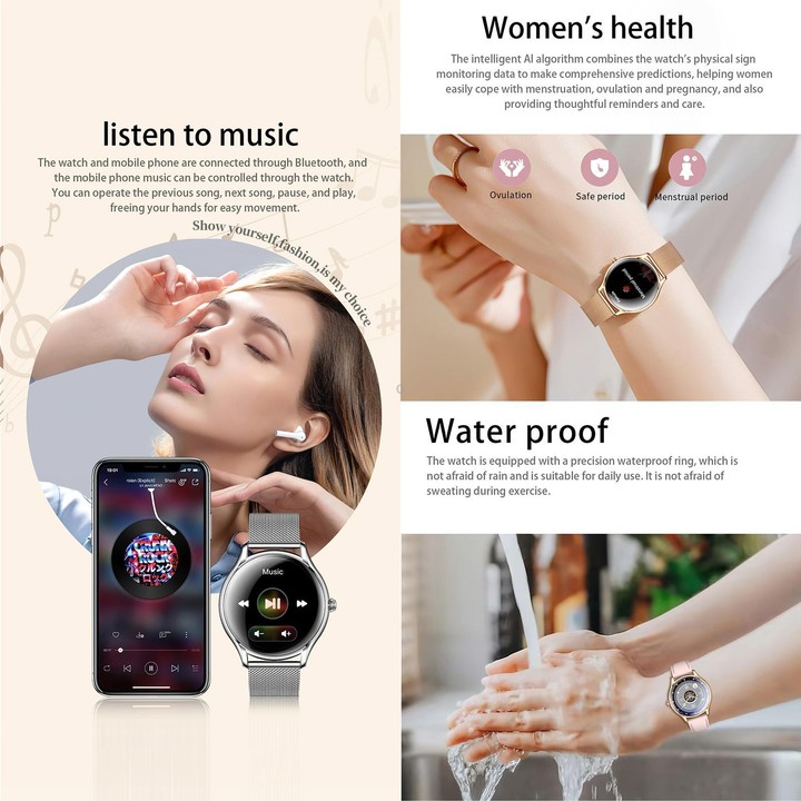 QS36 1.43-inch Smart Watch, Support Heart Rate, Blood Pressure, Blood Oxygen, Female Physiological Cycle(Gold Black Silicone Ban