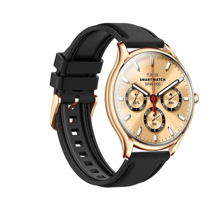 QS36 1.43-inch Smart Watch, Support Heart Rate, Blood Pressure, Blood Oxygen, Female Physiological Cycle(Gold Black Silicone Ban