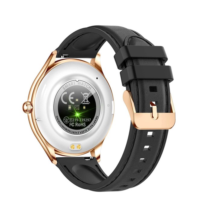 QS36 1.43-inch Smart Watch, Support Heart Rate, Blood Pressure, Blood Oxygen, Female Physiological Cycle(Gold Black Silicone Ban
