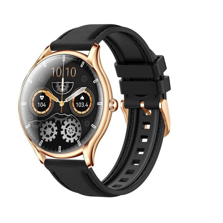 QS36 1.43-inch Smart Watch, Support Heart Rate, Blood Pressure, Blood Oxygen, Female Physiological Cycle(Gold Black Silicone Ban