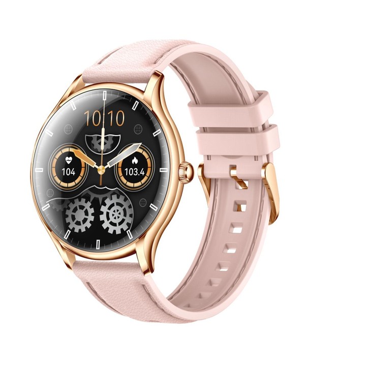 QS36 1.43-inch Smart Watch, Support Heart Rate, Blood Pressure, Blood Oxygen, Female Physiological Cycle(Gold Pink Silicone Band