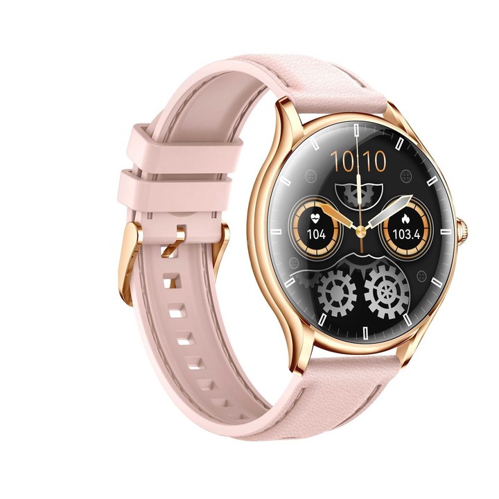 QS36 1.43-inch Smart Watch, Support Heart Rate, Blood Pressure, Blood Oxygen, Female Physiological Cycle(Gold Pink Silicone Band