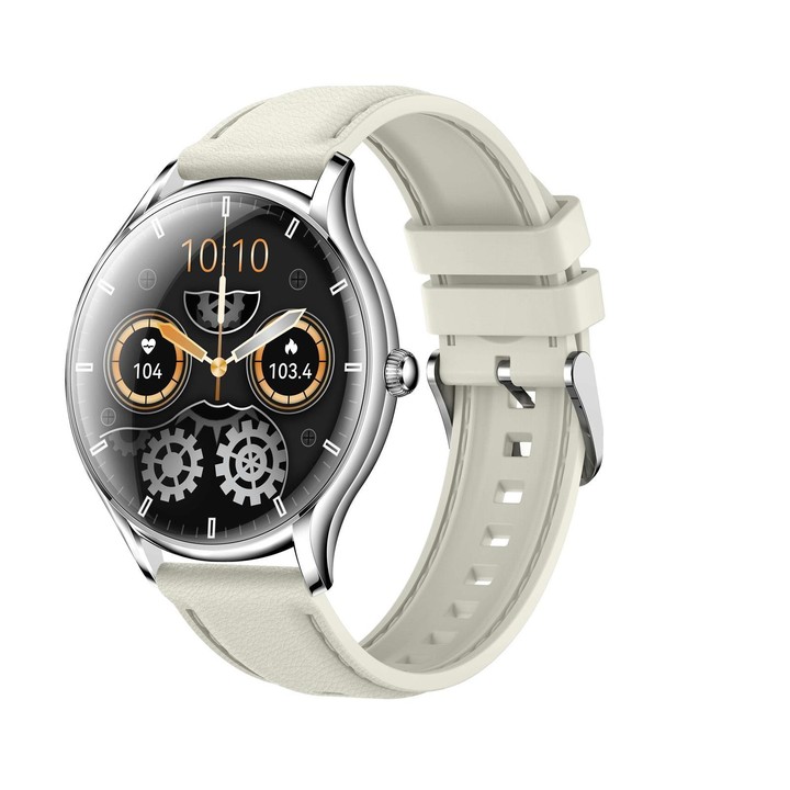QS36 1.43-inch Smart Watch, Support Heart Rate, Blood Pressure, Blood Oxygen, Female Physiological Cycle(Silver Beige Silicone B