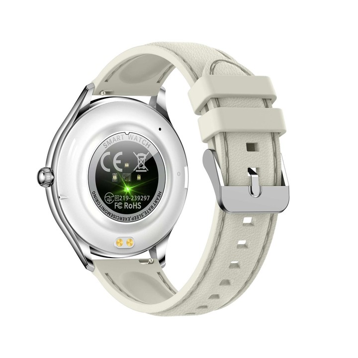 QS36 1.43-inch Smart Watch, Support Heart Rate, Blood Pressure, Blood Oxygen, Female Physiological Cycle(Silver Beige Silicone B