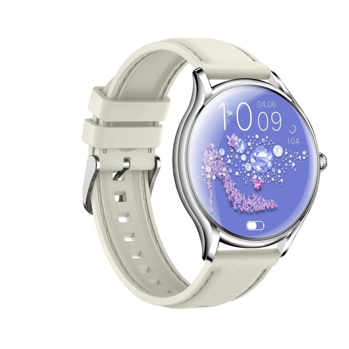 QS36 1.43-inch Smart Watch, Support Heart Rate, Blood Pressure, Blood Oxygen, Female Physiological Cycle(Silver Beige Silicone B