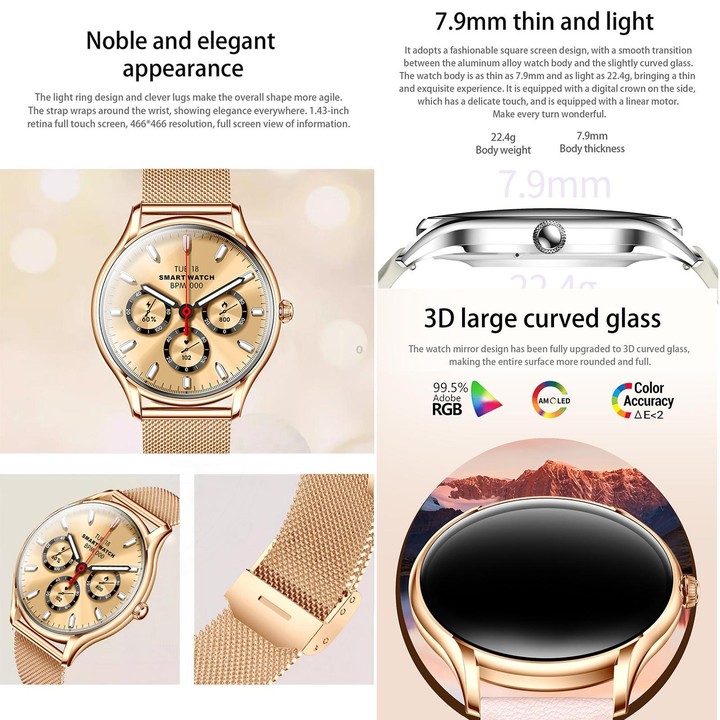 QS36 1.43-inch Smart Watch, Support Heart Rate, Blood Pressure, Blood Oxygen, Female Physiological Cycle(Silver Steel Strap)