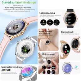 QS36 1.43-inch Smart Watch, Support Heart Rate, Blood Pressure, Blood Oxygen, Female Physiological Cycle(Gold Steel Strap)