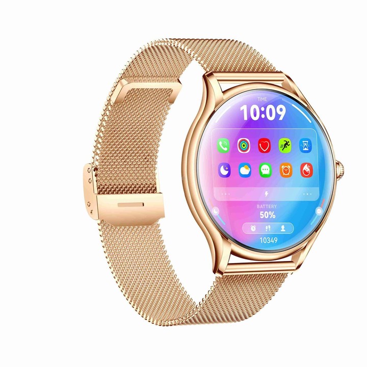 QS36 1.43-inch Smart Watch, Support Heart Rate, Blood Pressure, Blood Oxygen, Female Physiological Cycle(Gold Steel Strap)