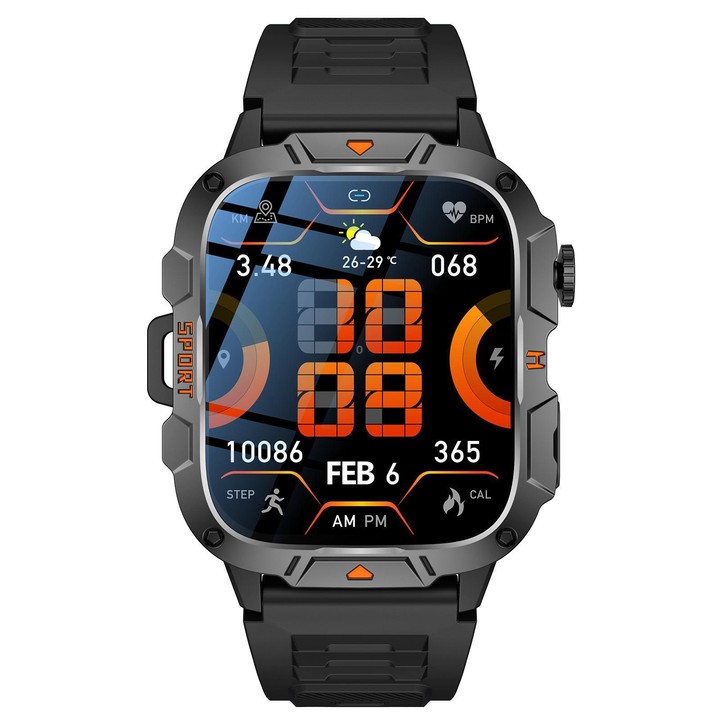 QX12 1.96-inch IPS Display Outdoor Sports IP68 Smart Watch with Flashlight(Black)