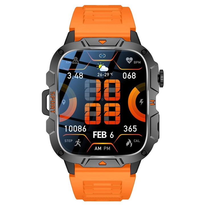 QX12 1.96-inch IPS Display Outdoor Sports IP68 Smart Watch with Flashlight(Orange)