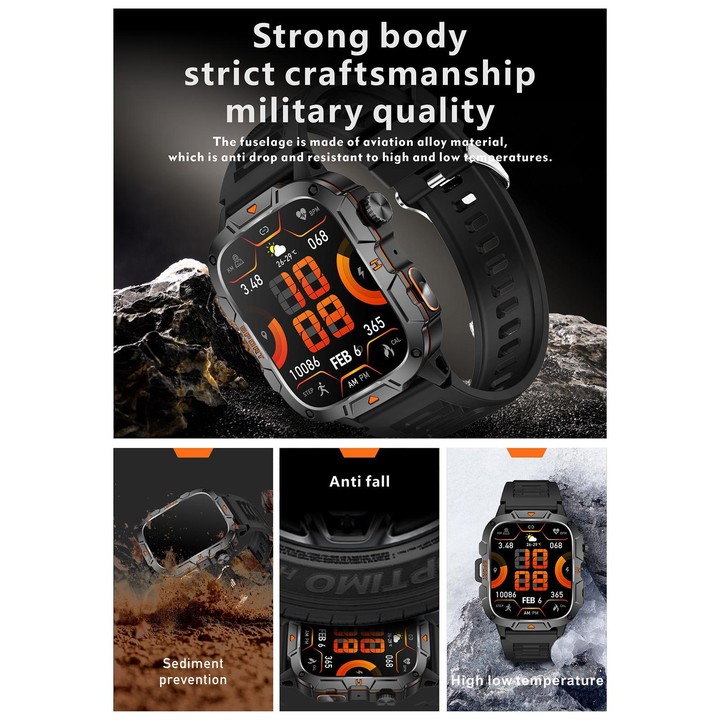 QX12 1.96-inch IPS Display Outdoor Sports IP68 Smart Watch with Flashlight(Orange)