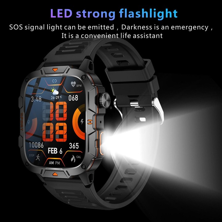 QX12 1.96-inch IPS Display Outdoor Sports IP68 Smart Watch with Flashlight(Orange)