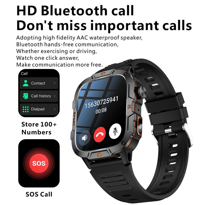 QX12 1.96-inch IPS Display Outdoor Sports IP68 Smart Watch with Flashlight(Blue)