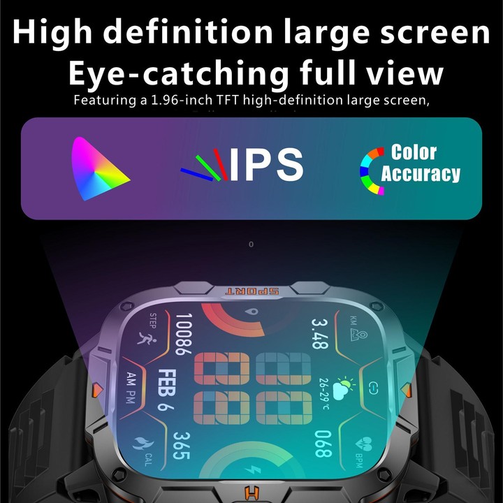 QX12 1.96-inch IPS Display Outdoor Sports IP68 Smart Watch with Flashlight(Blue)