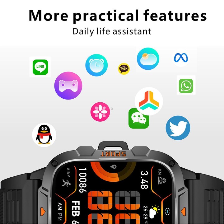 QX12 1.96-inch IPS Display Outdoor Sports IP68 Smart Watch with Flashlight(Blue)