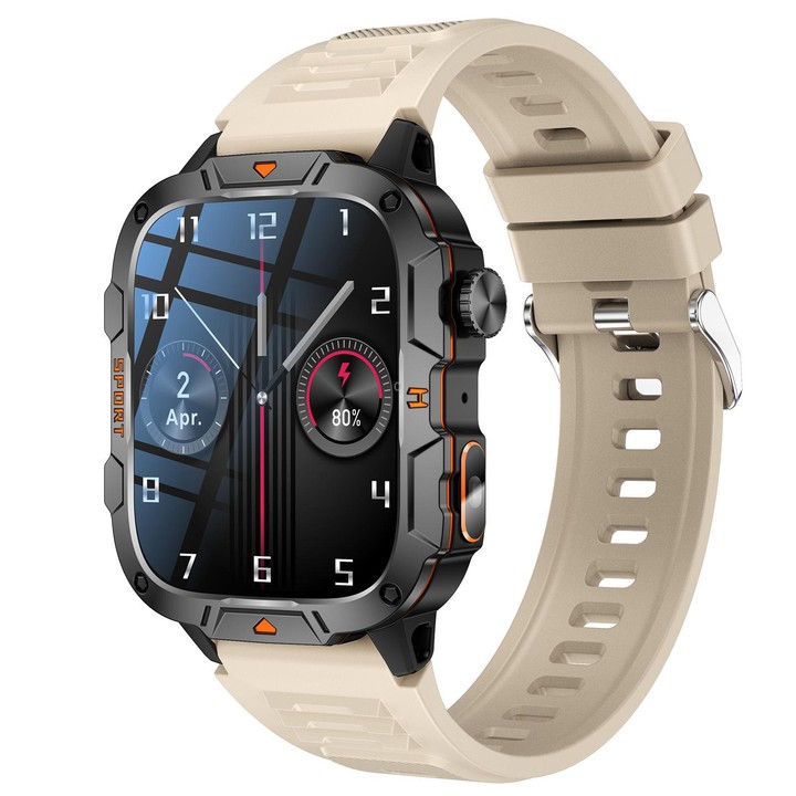 QX12 1.96-inch IPS Display Outdoor Sports IP68 Smart Watch with Flashlight(Beige)
