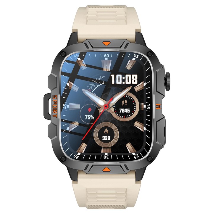 QX12 1.96-inch IPS Display Outdoor Sports IP68 Smart Watch with Flashlight(Beige)