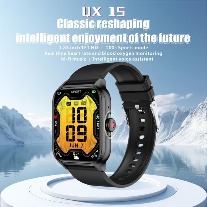 QX15 1.85-inch TFT Display Smart Sports Watch Built-in Heart Rate Monitor(Black)