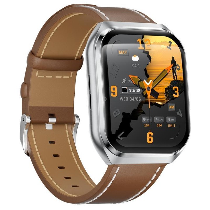 QS66 1.83-inch Smart Watch, Support BT Call, Heart Rate, Blood Oxygen(Silver Vegan Leather Band)