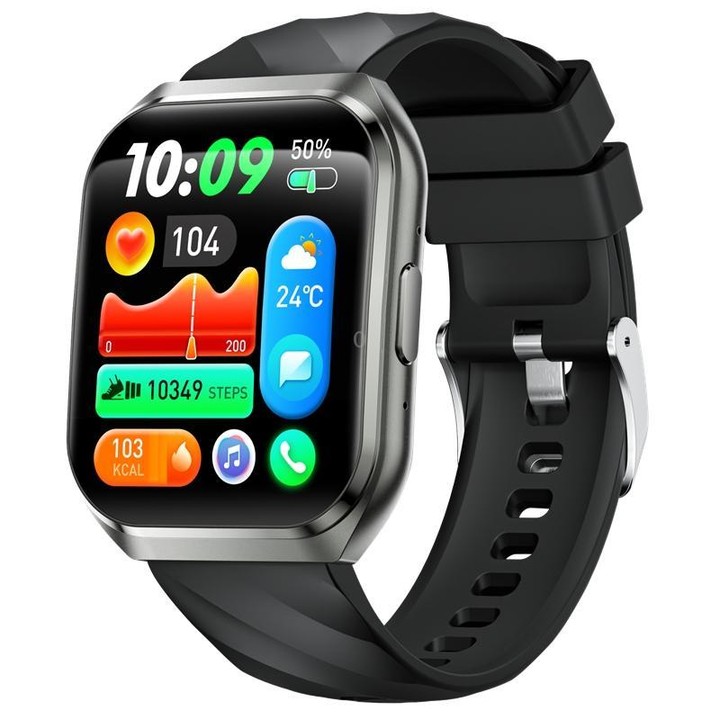 QS66 1.83-inch Smart Watch, Support BT Call, Heart Rate, Blood Oxygen(Black Silicone Band)