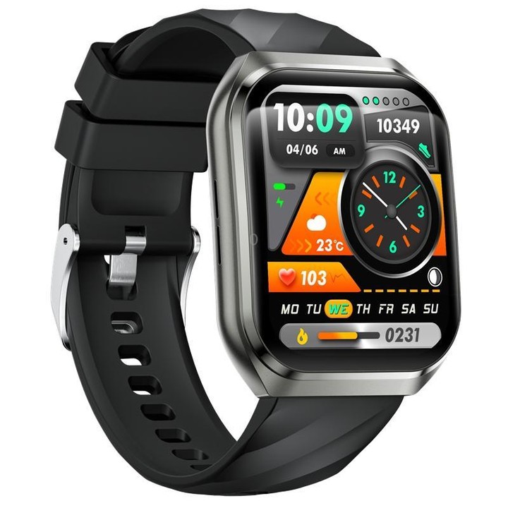 QS66 1.83-inch Smart Watch, Support BT Call, Heart Rate, Blood Oxygen(Black Silicone Band)