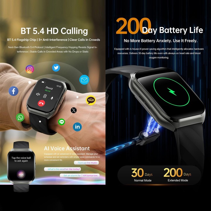 QS66 1.83-inch Smart Watch, Support BT Call, Heart Rate, Blood Oxygen(Black Silicone Band)