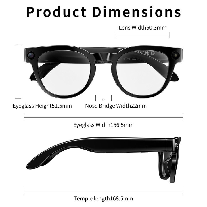 MT3 8MP Smart AI Glasses, WiFi, Touch Control, BT Call(Matte Black Frame Sunglasses + Clear Lens)