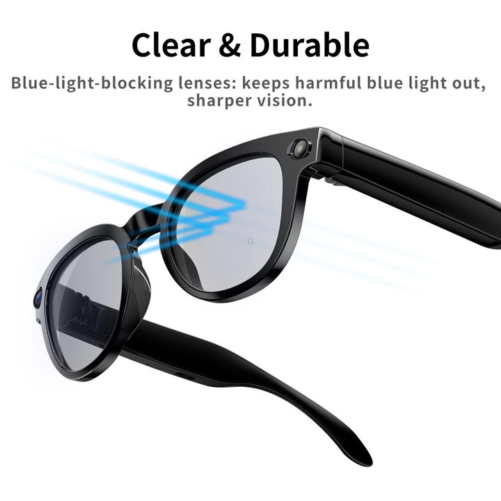 MT3 8MP Smart AI Glasses, WiFi, Touch Control, BT Call(Matte Black Frame Sunglasses + Clear Lens)