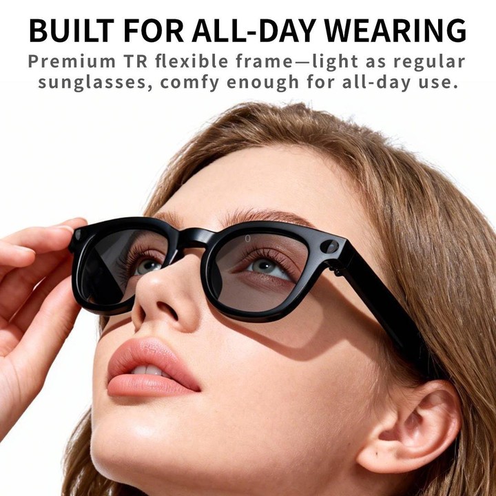 MT3 8MP Smart AI Glasses, WiFi, Touch Control, BT Call(Matte Black Frame Sunglasses + Clear Lens)