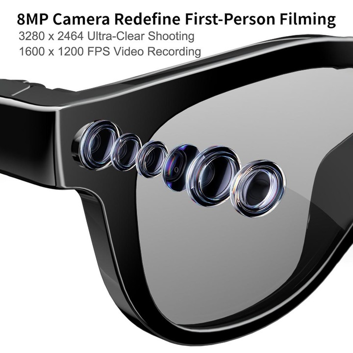 MT3 8MP Smart AI Glasses, WiFi, Touch Control, BT Call(Matte Black Frame Sunglasses + Clear Lens)
