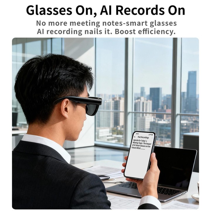 MT3 8MP Smart AI Glasses, WiFi, Touch Control, BT Call(Matte Black Frame Sunglasses + Clear Lens)