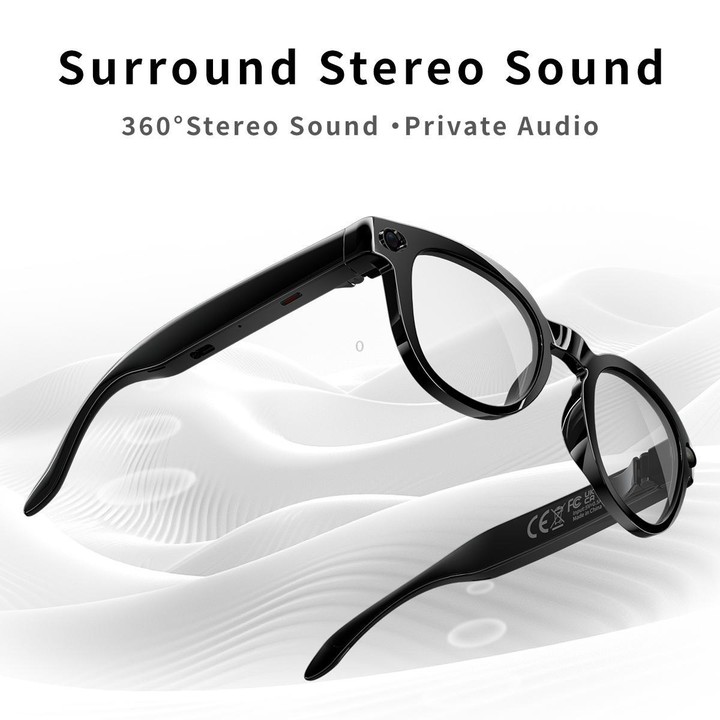 MT3 8MP Smart AI Glasses, WiFi, Touch Control, BT Call(Matte Black Frame Sunglasses + Clear Lens)