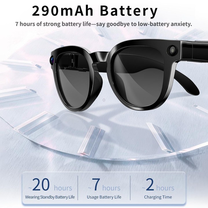 MT3 8MP Smart AI Glasses, WiFi, Touch Control, BT Call(Matte Black Frame Sunglasses + Clear Lens)