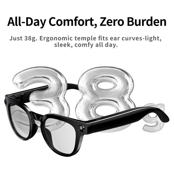 MT3 8MP Smart AI Glasses, WiFi, Touch Control, BT Call(Matte Black Frame Sunglasses + Clear Lens)