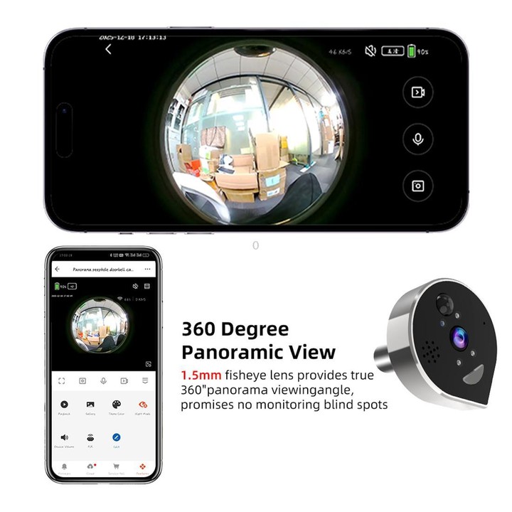 RH-PD7 4.3 inch HD Screen 360 Degree Panoramic Peephole 2.4G Wireless WiFi Video Doorbell(Gray Black)